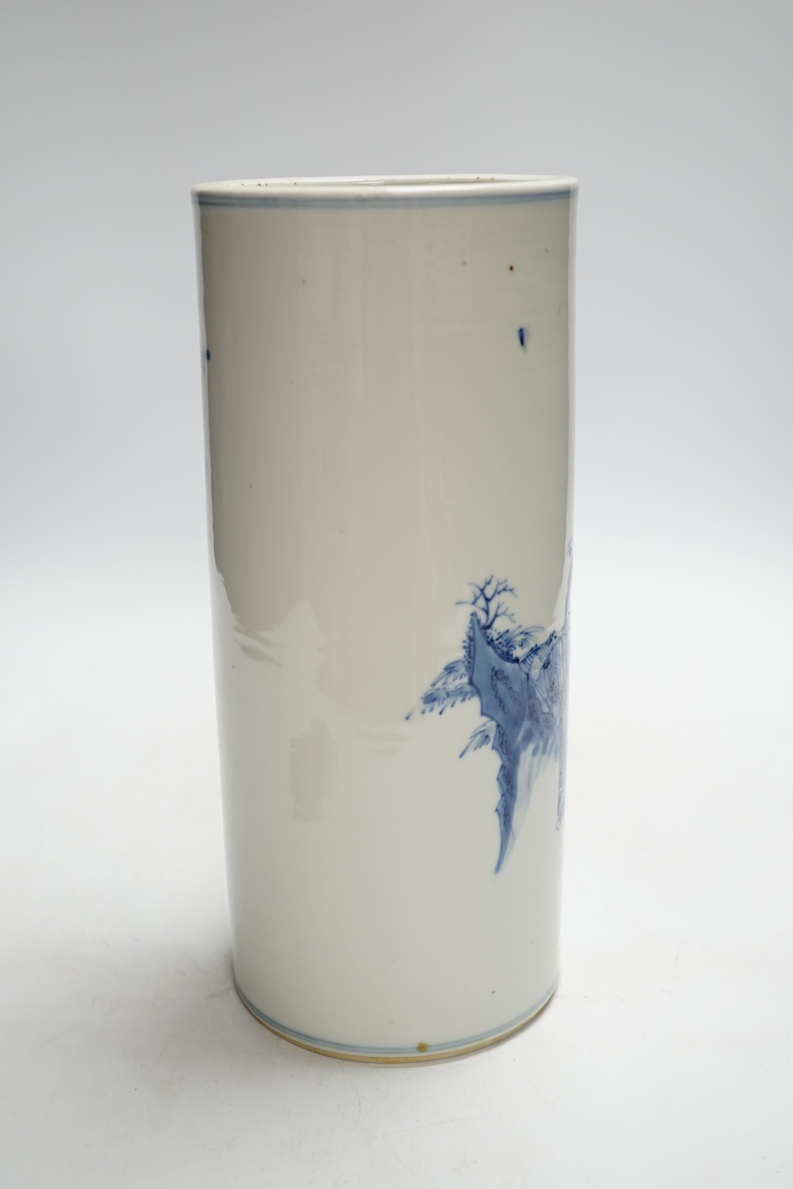 A Chinese blue and white ‘sages’ cylindrical brushpot, 19th century